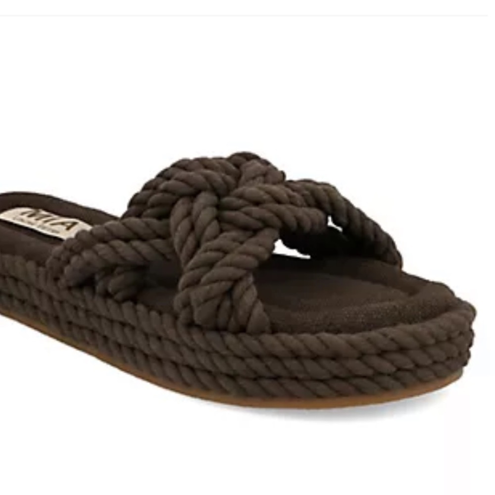 MIA Resort Rope Knotted Dark Khaki Flatform Slides Size 7
